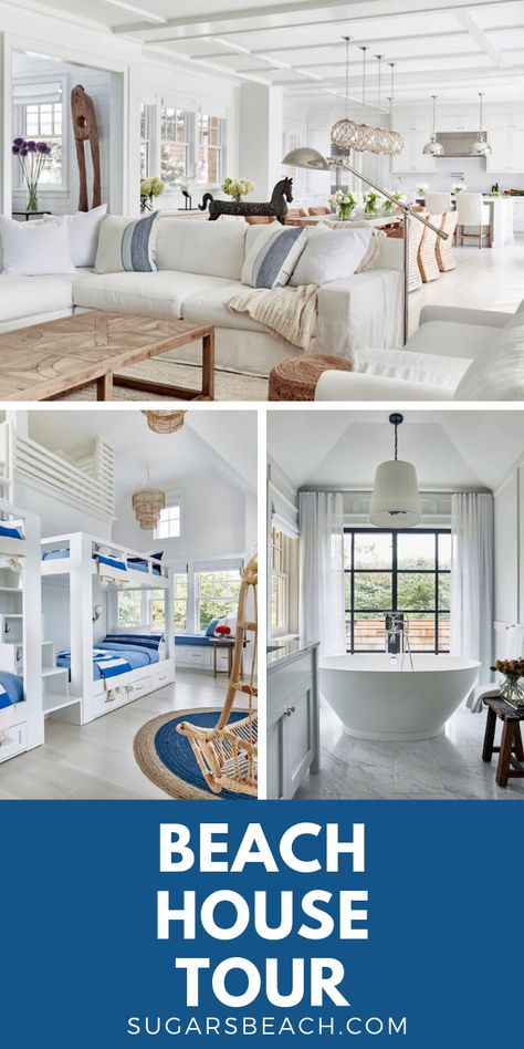 Beach Apartments Interiors, Florida Beach Homes Interior Design, Amagansett Beach House, Summer House Kitchen Ideas, Unique Beach House Ideas, Beach Loft Ideas, Interior Beach House Design, Bay House Decor Ideas, Cozy Beach House Interior