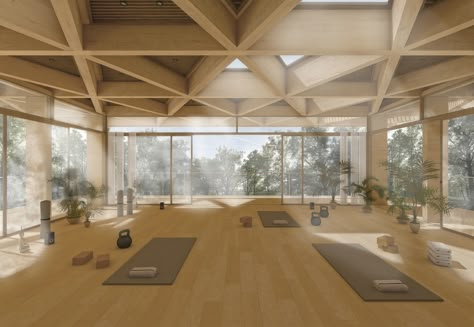 "future pROOF", entry proposal for the "Yoga House on a Cliff Competition" organized by Bee Breeders__ Designer: Giusy Mazzarella__ #competition #contest #architecture #landscape #yoga #wood #sustainability Yoga Architecture Design, Yoga Center Architecture, Yoga House Architecture, Wellness Center Architecture, Yoga Architecture, Yoga Center Design, Yoga Space Design, House On A Cliff, Centro Yoga