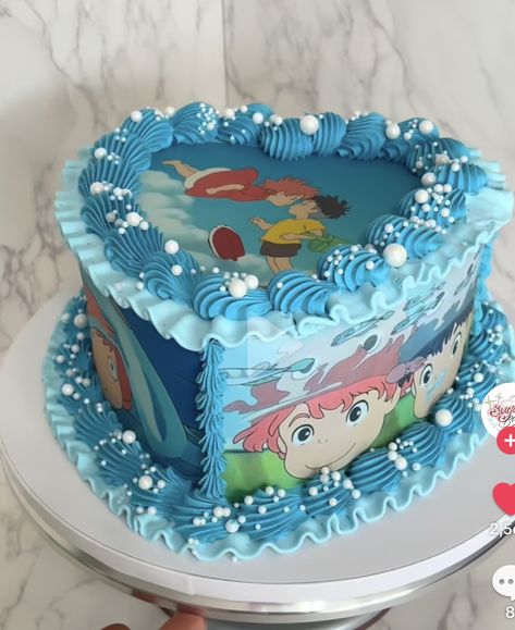 Ponyo Studio Ghibli Birthday Party, Ponyo Studio Ghibli Cake, Ponyo Cakes, Studio Ghibli Birthday Party, Studio Ghibli Birthday, Studio Ghibli Cake, Studio Ghibli Party, Cake Piping Techniques, Anime Cake