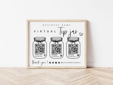 Virtual Tip Jar Sign, Lemonade Business, Virtual Tip Jar, Business Aesthetics, Vendor Booth Display, Hairstylist Branding, Farmers Market Sign, Qr Code Sign, Small Business Signs