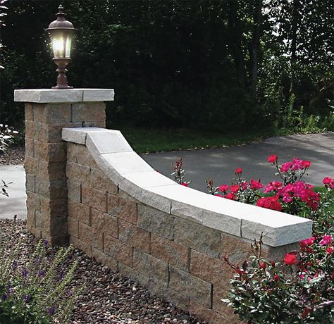 run the tail parallel with driveway and then just a little whip at the very end to give contour. Retaining wall blocks French Country Driveway Entrance, Driveway Walls, Driveway Pillars, Driveway Brick, Driveways Ideas, Marble Landscape, Brick Mailbox, Driveway Entrance Landscaping, Brick Driveway