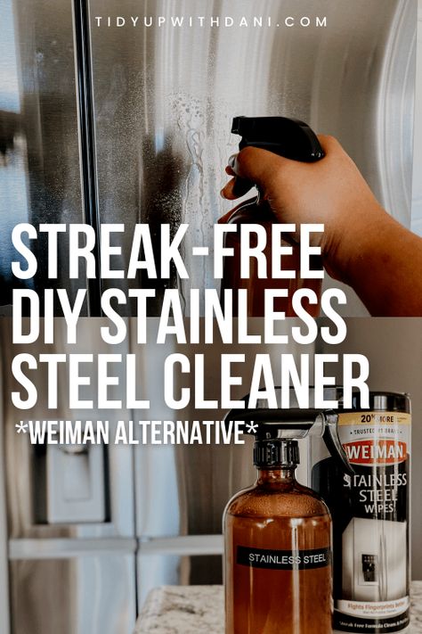 Fridge Cleaner Diy, Diy Stainless Steel Appliances, How To Clean Stainless Steel, How To Clean Stainless Steel Appliances, Stainless Steel Cleaning Hacks, Diy Stainless Steel Cleaner Appliances, Clean Stainless Steel Fridge, Cleaning Stainless Steel Sink, How To Clean Stainless Steel Sink