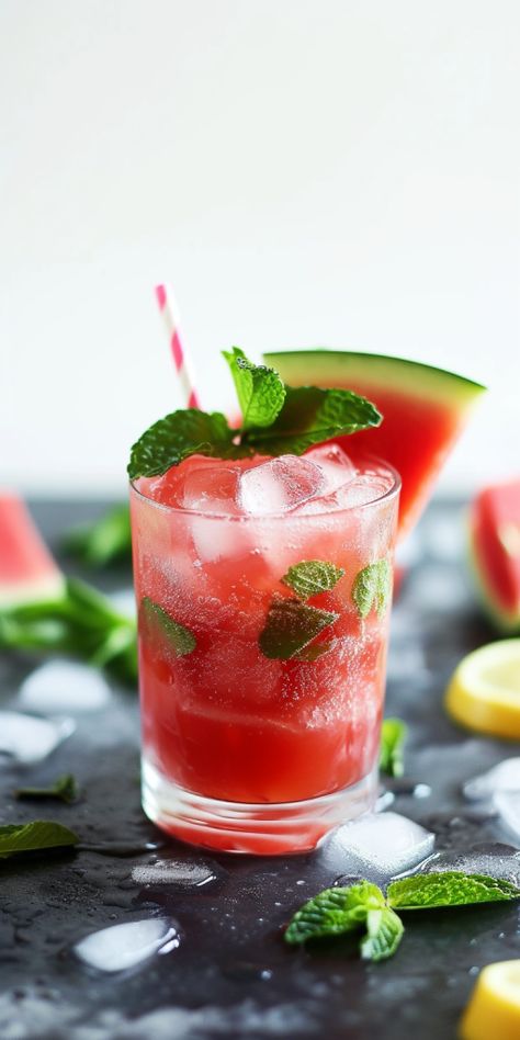 Watermelon Mint Lemonade [20 Minutes] - Chasety Watermelon Drinks, Watermelon Mint Lemonade, Cool Drinks, Mint Lemonade, Mixed Drinks Alcohol, Watermelon Mint, Watermelon Lemonade, Milkshake Recipes, Watermelon Juice