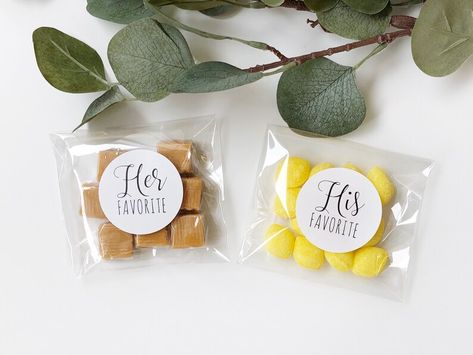 His and Hers Wedding Favor Bags 20 each His and Her Favorite | Etsy Welcome Back Gifts, Elegant Wedding Menu, Hotel Welcome Bags, Bridal Favors, Wedding Treats, Asheville Wedding, 80th Birthday Party, Circle Labels, Favors Diy