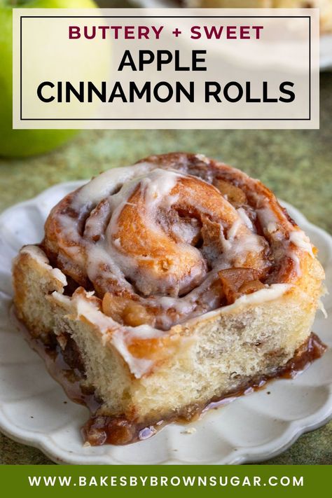 Discover the delightful flavor combination of fresh Granny Smith apples and a rich, buttery cinnamon filling in these mouth-watering homemade soft and tender apple cinnamon rolls. Perfect for breakfast, brunch, or even dessert, you'll never want to go back to store-bought again. Get the recipe now and indulge in these pillowy cinnamon rolls. Apple Cinnamon Rolls Recipes, Granny Smith Apple Bread, Different Cinnamon Roll Recipes, Cinnamon Rolls Homemade Apple, Baked Apple Cinnamon Rolls, Cinnamon Roll Apple Recipes, Apple Cinnamon Recipes Baking, Apple Cinnamon Roll Bread, Apple Sweet Rolls