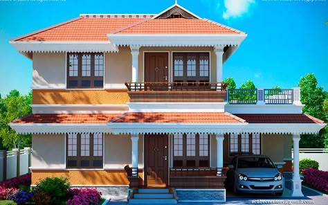 New #Traditional #Kerala #home @ 2172 Sq-ft  Ground floor - 1441 sq. ft Car porch Sit out Drawing Dining Study room Bed room -2 Attached Bath room - 1 Common Bath room -1 Kitchen Fire kitchen Store Work area First floor - 731 sq. ft Upper Living Bedroom - 2 Bathroom - 1 Balcony Total : 2172 Sq.ft First Floor Balcony Ideas, Work Area Ideas Kitchen Kerala, Traditional Kerala Home, Kerala Traditional House, Car Porch, Kerala Home, Two Story House Design, Bungalow Style House Plans, Small House Front Design