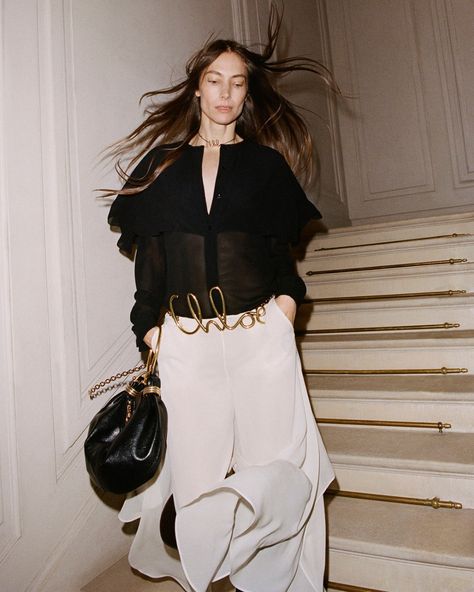 Chloé Fall 24 by Chemena Kamali Available from May 31st in stores and on Chloe.com Photographed by Drew Vickers #Chloe #ChloeFall24… | Instagram Drew Vickers, Chemena Kamali, Spring Summer Campaign, Style Kendall Jenner, Chloe Fashion, Summer Campaign, Knitted Cape, Fall 24, Georgette Blouse