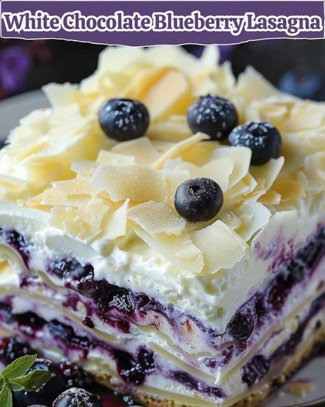 Paul Diaz White Chocolate Blueberry Lasagna Recipe, Lemon Blueberry Dessert Recipes, Blueberry Lasagna, White Chocolate Chips Recipes, Lemon Lasagna, Blueberry Pudding, Blueberry Delight, Chocolate Blueberry, Blueberry Breakfast Cake