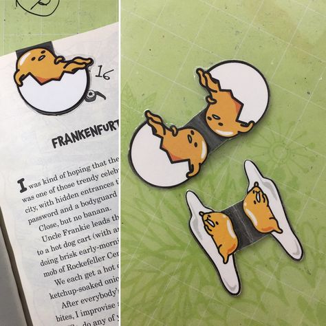 Gudetama DIY magnetic bookmark #gudetama #happyreading #sanrio #bookmark #cricut Gudetama Papercraft, Sanrio Bookmark, Gudetama Party, Bookmark Cricut, Gudetama Stuff, Homemade Bookmarks, Hot Dog Cart, Custom Keychains, Magnetic Paper