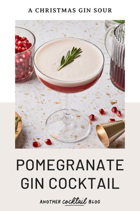 Pomegranate Gin Fizz, Gin Sour Cocktail Recipes, Pomegranate Sour, Pomegranate Gin, Pomegranate Cocktails, Tart Flavors, Simple Syrup Cocktails, Christmas Gin, Rosemary Syrup