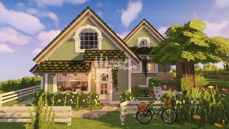 Family House Minecraft, Cocricot House, Cocricot Minecraft, Mc Aesthetic, Aesthetic Minecraft Builds, Minecraft Small House, Minecraft Valentines, Cottage Core Minecraft House, Cottagecore Minecraft