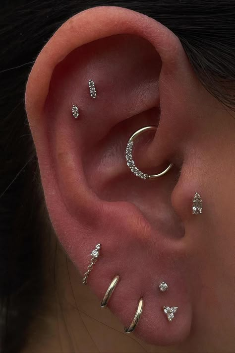 Buddha Jewelry ear curation Ear Piercing Minimalist, Curated Ear Piercing, New Ear Piercing, Minimalist Ear Piercings, Constellation Piercings, Different Ear Piercings, Ear Piercings Chart, Double Ear Piercings, Conch Jewelry