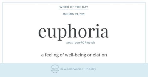 Health and happiness are often linked, sometimes even in etymologies. Nowadays euphoria generally refers to happiness, but it derives from euphoros, a Greek word that means 'healthy.' Given that root, Euphoria Meaning, Commonly Misspelled Words, Webster Dictionary, Misspelled Words, Vocabulary Book, Synonyms And Antonyms, British English, English Language Learners, Health And Happiness