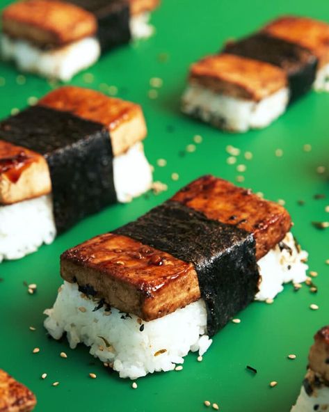 Tofu Musubi, Tofu Sesame, Musubi Recipe, Asian Dumplings, Teriyaki Tofu, Nori Seaweed, Sesame Ginger, Firm Tofu, Vegan Sushi