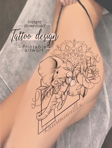 Elephant Mandala Tattoo, Tato Mandala, Floral Hip Tattoo, Mandala Elephant Tattoo, Tattoo Mujer, Planet Tattoo, Rose Tattoo Thigh, Mandala Tattoo Sleeve, Unique Tattoos For Women