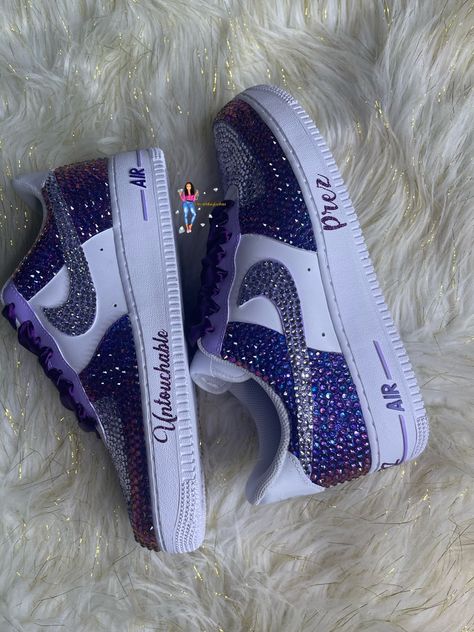 Bling Air force 1 are perfect for weddings, proms, homecomings, birthdays, special events or just your everyday girly girl. These pair are sure to turn heads with all the sparkle and shine.  These are hand painted then high-quality rhinestones are applied by hand. PLEASE BE SURE OF YOUR SIZE BEFORE PLACING ORDER, DUE TO ITEM BEING CUSTOM AND MADE TO ORDER I DO NOT ACCEPT ANY REFUNDS NOR EXCHANGES IF YOU'RE NEED BY DATE IS CLOSE, PLEASE SEND ME A MESSAGE 1ST BEFORE PLACING ORDER TO MAKE SURE I AM Bling Air Force 1, Custom Forces, Bedazzled Shoes, Casual Shoes Women Sneakers, Nike Shoes Women Fashion, Bling Converse, Pretty Sneakers, Surprise Az