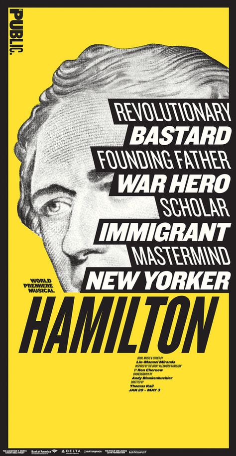 Paula Scher, Public Theater, George Mason, Desain Editorial, Theatre Poster, Typography Poster Design, Wolfram, Typography Inspiration, Black And Yellow