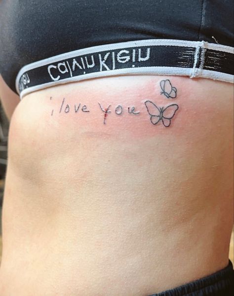 Handwriting Tattoo With Butterfly, Butterfly Tattoo With Writing, Enjoy The Butterflies Tattoo, Handwriting Tattoo Ideas, Handwritten Tattoo, Minimalist Handwriting, Handwriting Tattoo, Handwriting Tattoos, Butterfly Tattoos On Arm