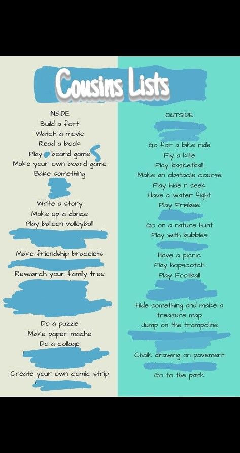 Things To Do With Cousins At Sleepovers, What To Do With Your Cousins, Cousin Ideas Fun, Things To Do With Your Cousins At Home, Fun Games To Play With Cousins, Fun Things To Do With Cousins, Cousin Games, Cousin Sleepover Ideas, Games To Play With Cousins