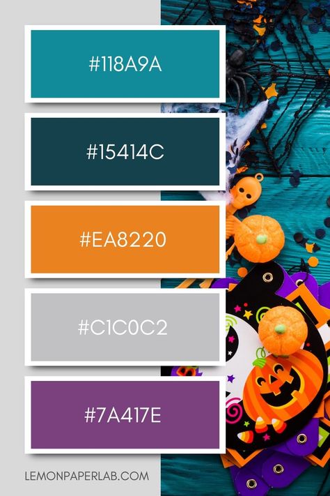 Regal Halloween Color Scheme Idea Pumpkin Palette Color, Halloween Palette Ideas, Native Color Palette, Halloween Color Combinations, Haunted House Color Palette, Halloween Color Combos, Colorways Color Palettes, Retro Halloween Color Palette, Halloween Color Pallet