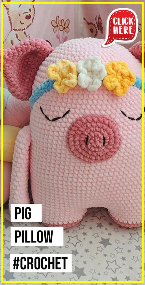 Crochet Pig Pattern, Pig Pillow, Yarn Basket, Pillow Crochet, Crochet Pig, Toddler Pillow, Crochet Pillow Pattern, Needle Crafts, Baby Pigs