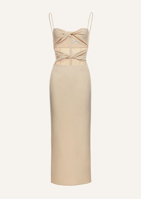 Cutout midi dress in pale yellow | Magda Butrym Straight Cut Dress, Dress Minimal, Cutout Midi Dress, Fancy Fits, Cut Out Midi Dress, Maxi Dress Designs, Maxi Outfits, Outfit Layout, Crochet Maxi Dress