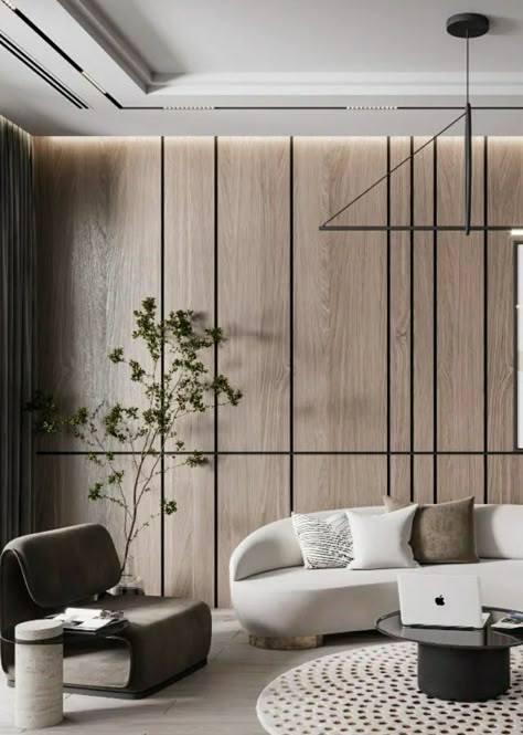 Japandi Wall Panel Design, Japandi Wood Wall, Japandi Wall Panel, Neutral Colors Living Room, Contemporary French Interior, Light Interior Design, نباتات منزلية, Office Interior Design Modern, Wall Panel Design