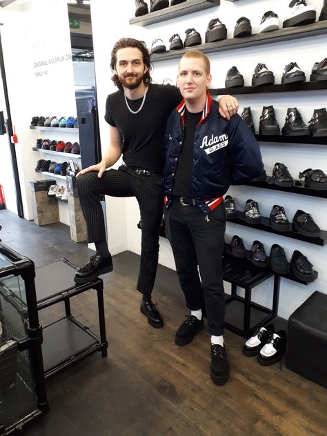 Ben and Jack from Kid Kapichi came to visit our store on the weekend in preparation for their upcoming shows.⁠ ⁠ Ben is wearing our Wulfrun Black Single Sole Leather/Suede Creepers and Jack the Wulfrun Black Double Sole Suede Creepers. ⁠ ⁠ Find them online and in our London store!⁠ ⁠ ⁠ #UndergroundEngland #UndergroundShoes #UndergroundCreeper #WulfrunCreeper #Creepers #Underground #Wulfrun #OriginalCreeper #Algender #KidKapichi Gig Outfits, Underground Creepers, Gig Outfit, Underground Shoes, Suede Creepers, Creepers, New Girl, Girly Things, The Weekend