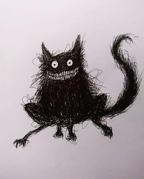 Creepy Sketches, Monster Sketch, Scary Drawings, Weird Drawings, Creepy Cat, Scary Cat, Scary Animals, Creepy Images, Cat Doodle