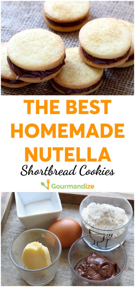 A step-by-step recipe for 2 delicious shortbread cookies filled with luscious Nutella!  #stepbystep #easyrecipes #nutella #nutellashortbreadcookies #nutellarecipes #shortbreadcookies #shortbreadcookierecipe #nutellacookies #chocolaterecipes #chocolate #cookies #cookierecipes Nutella Shortbread Cookies, Nutella Shortbread, Nutella Sandwich, Sandwich Biscuits, Short Bread, Recipe For 2, Homemade Nutella, Nutella Cookies, Impressive Recipes