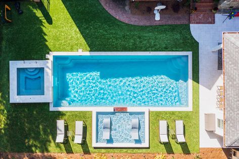 We've Received your Form Submission! Diy Semi Inground Pool, Rectangle Pool With Hot Tub, Fiberglass Plunge Pool, Fiberglass Pool Ideas, Southern Backyard, Pool With Hot Tub, Inground Pool Designs, Rectangle Pool, Fiberglass Pool