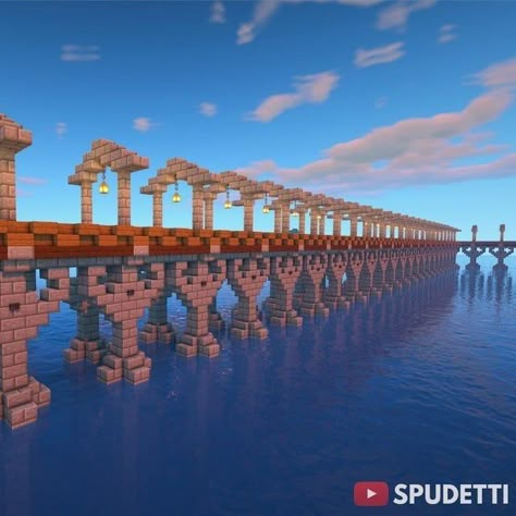 Minecraft Bridge Supports, Long Minecraft Bridge Over Water, Minecraft Railway Bridge, Minecraft Steampunk Bridge, Minecraft Water Bridge, Long Bridge Minecraft, Minecraft Long Bridge, Minecraft Bridge Ideas Long, Minecraft Railway Ideas