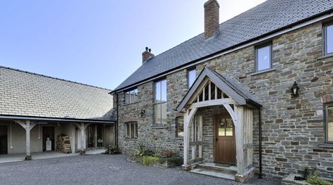 Outerior Design, Conservatory Doors, Converted Barns, Barn Conversion Exterior, Oak Frame House, Oak Framed Buildings, Note Board, Stone Barns, Entrance Porch