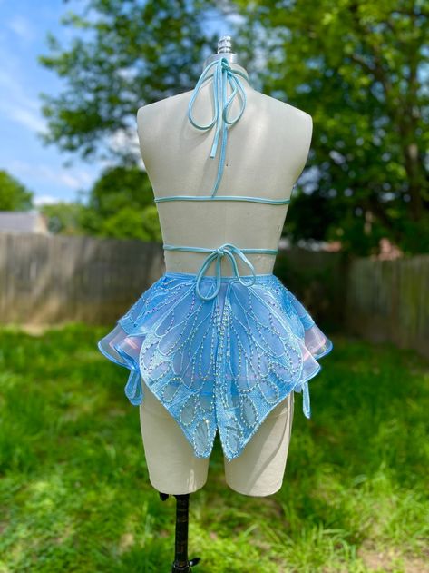 Pixie Rave Outfit, Rave Wonderland Outfits, Handmade Festival Outfit, Butterfly Wing Skirt, Rave 2024 Outfits, Birthday Rave Outfit, Butterfly Outfit Ideas, Butterfly Aesthetic Outfit, Water Festival Outfit