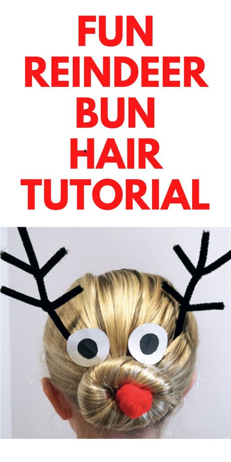 Reindeer Hair Bun, Simple Hair Tutorial, Spirit Day Ideas, Reindeer Hair, Grandma Ideas, Spirit Day, Ideas Haircut, Hairstyles Design, Color Extensions