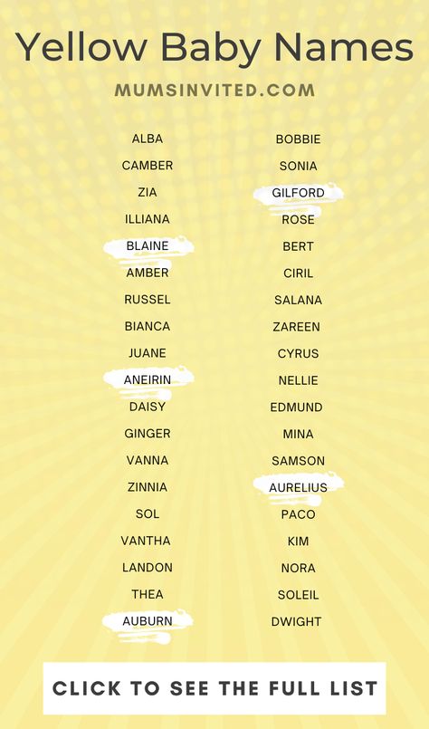 Color Names Baby, Hebrew Boy Names, Baby Names List, Names Meaning, Names For Boys List, Middle Names For Girls, Yellow Things, Unisex Baby Names