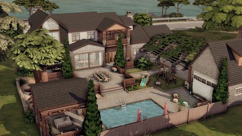 Sims 4 Houses Maxis Match, Sims4 House Patreon, Modern Farmhouse Sims 4, Sims 4 House Patreon, San Sequoia, Sims 4 Family House, Sims 4 Modern House, Sims 4 Builds, Modern Family House