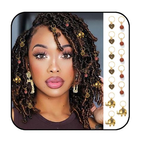 PRICES MAY VARY. Beads dreadlock clips are made of alloy, pack of 13. Box raid rings for women are gold in color. Approx size: length: bead: 3.1cm/1.22in; love: 3cm/1.18in; elephant: 3.7cm/1.46in; diameter of rings: 1.3cm/0.51in. Hair charms jewelry for braids is easy to attach to your dreads. They are adjustable; you can adjust the two ends of the cuff to open or close it. And they are made of high quality aluminum, so you don't have to worry about fading or breaking problems. Locs accessories Hair Charms Jewelry, Locs Accessories, Jewelry For Braids, Braid Rings, Hair Accessories Braids, French Plait, Rings Heart, Braid Accessories, Boxer Braids