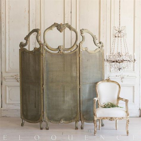 French Country Style Vintage Dressing Room Screen Divider: 1940 | Kathy Kuo Home Dressing Room Divider, Vintage Dressing Rooms, Dressing Screen, Room Divider Screen, Divider Screen, Room Screen, Vintage Room, Antique Decor, French Country Style