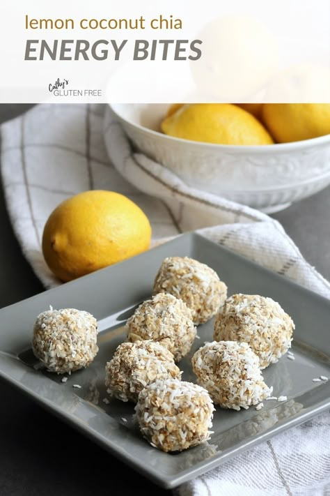 Lemon Coconut Energy Balls, Lemon Energy Bites, Chia Balls, Baking Lemon, Coconut Energy Balls, Healthy Granola Bars, Energy Bites Recipes, Ball Recipes, Coconut Chia