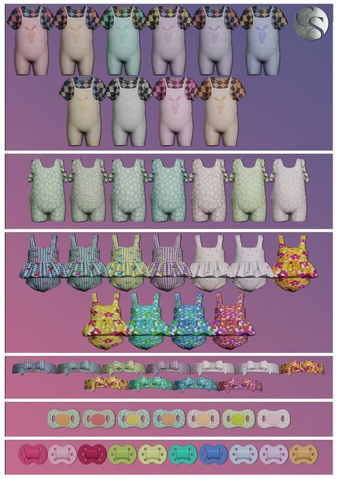 CAMUFLAJE - DAYCARE Infant Collection (3 Onsies + 2 Pacifiers + Headband) FS | Patreon Sims 4 Newborn Cc, Sims Infant, Sims 4 Infant, Sims Aesthetic, Infant Cc, Cc Clothing, Sims 4 Toddler Clothes, The Sims 4 Custom Content, Alpha Cc