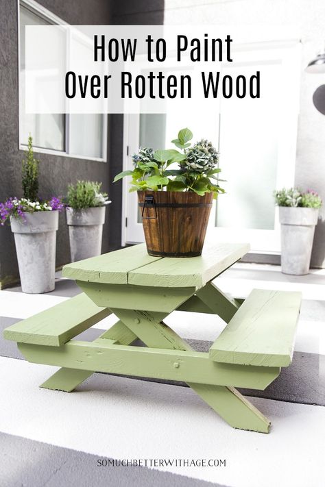 Painted Picnic Tables, Picnic Table Makeover, Rotten Wood, Pavers Diy, Large Outdoor Planters, Wooden Picnic Tables, Kids Picnic Table, Concrete Patios, Kids Picnic