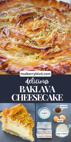 This unique dessert is a fusion of two classic dishes: baklava and cheesecake. The crunchy baklava crust is topped with a light and creamy cheesecake layer, creating a truly delicious and decadent treat. Whether you're looking for a showstopping dessert for a special occasion or a delicious bite to enjoy on a lazy afternoon, this baklava cheesecake is sure to become your new favorite. Baklava Cheesecake Bars, Philo Pastry Recipes, Showstopping Desserts, Philo Pastry, Baklava Cheesecake Recipe, Baklava Cake, Best Baklava Recipe, Baklava Dessert, Lazy Cake