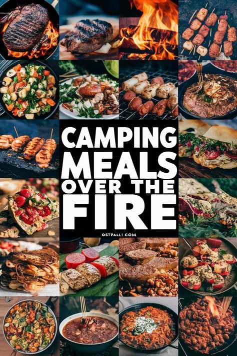 Love camping? Enjoy tasty meals by the fire! Check out this fun list of amazing recipes that make cooking under the stars a breeze. From s'mores to foil packets and grilled veggies to delicious skewers and hearty chili there's something for everyone to savor while enjoying nature's beauty. Easy Camping Grill Meals, Camp Foil Meals, Campfire Food Vegetarian, Fire Dinner Ideas, Camping Meals Over Fire, Open Fire Recipes, Campfire Foil Meals, Camping Meals Over The Fire, Fire Pit Dinner Ideas