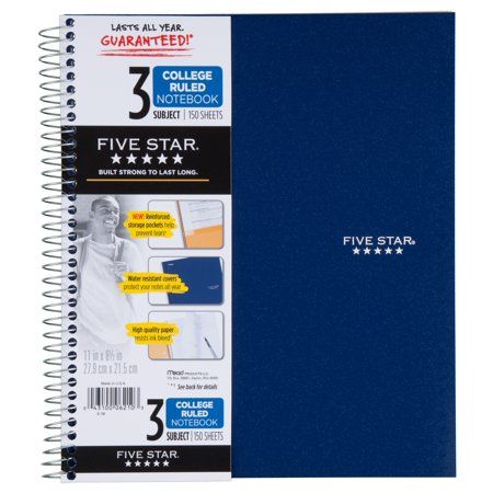 College Subjects, Five Star Notebook, College Notebook, Windows 1, Diy School Supplies, Ruled Paper, Ruled Notebook, Freshman Year, Back To School Supplies