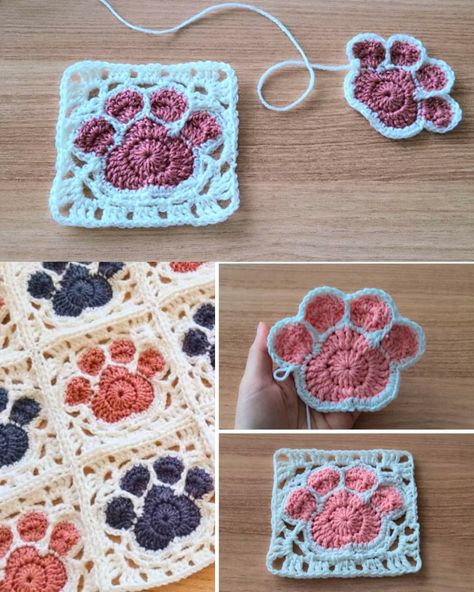 Plushie Ideas, Paw Crochet, Pillow Cover Crochet Pattern, Crocheted Dog, Granny Square Pattern Free, Granny Square Häkelanleitung, Repeat Crafter Me, Granny Square Crochet Patterns Free, Crochet Dog Patterns