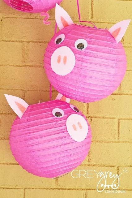 Paper lanterns at a Three Little Pigs Party #pig #party Lila Party, Three Pigs, Barnyard Birthday Party, Farm Animal Party, Farm Animals Birthday Party, Pig Birthday Party, Peppa Pig Birthday Party, Barnyard Party, Barnyard Birthday