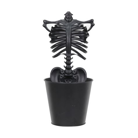 14.2" Black Halloween Planter with Skeleton by Ashland® | Michaels Skeleton Planter, Fancy Interior, Halloween Vase, Halloween Yarn, Metal Skeleton, Halloween Floral, Decorations For Home, Halloween Skeleton, Black Halloween