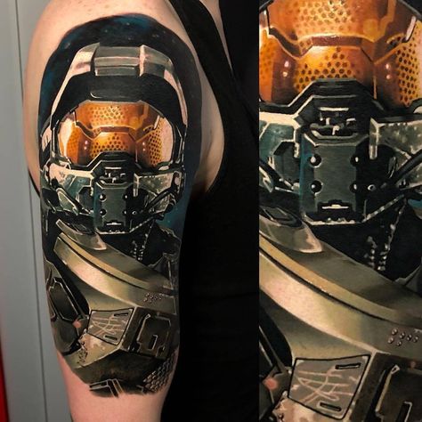 Halo Tattoo, Halo Video Game, Hunter Tattoo, Cardboard Costume, Video Game Tattoo, Gaming Tattoo, Marvel Superheroes, Tattoos For Guys