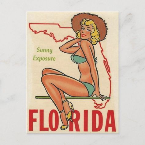 Vintage Postcards Travel, Florida Girl, Travel Postcard, Peel And Stick Vinyl, Travel Stickers, Old Florida, Vintage Florida, Vintage Pin Up, Sunshine State